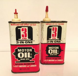 Vtg 3 In 1 One Motor Oil Sae 20 Large 8 Oz Red Cans,  Tins,  Advertising Graphics - 2