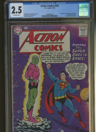 Action Comics 242 Cgc 2.  5 | Dc 1958 | Origin & 1st Brainiac.  1st Shrunken Kandor