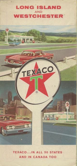 1961 Texaco Gas Station Road Map Long Island Westchester County York City