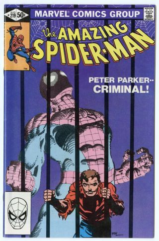 Spider - Man 219 Nm/mt 9.  8 Ow/white Pages Marvel 1981