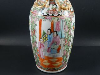 Antique Chinese Export Canton Famille Rose Medallion Vase Foo Dogs Dragons 10 