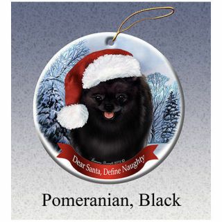 Pomeranian Black Howliday Porcelain China Dog Christmas Ornament