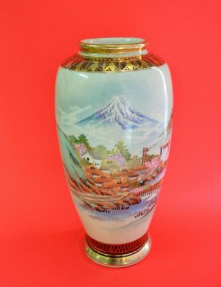 Antique Hand Painted Japanese Satsuma Vase Marked Shimazu Family Taisho Period