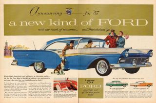 1956 Vintage Ad For `57 Ford Blue White Yellow Retro Car 2 - Pgs Art (051417)