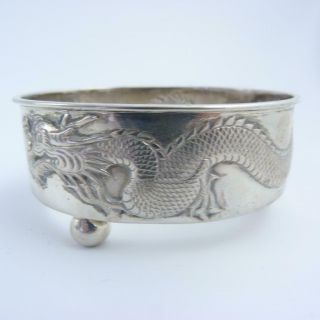 Chinese Silver Salt Dish Stand With Dragon Decoraton,  19th Century,  Signed