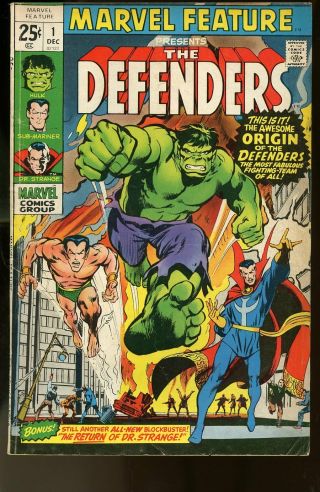 Marvel Feature 1 Very Good - 3.  5 1st Defenders 1971 Marvel Comics