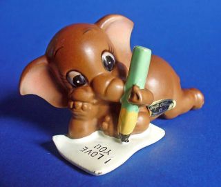 Josef Originals Figurine Elephant Vintage 1970s I Love You Note With Pencil Rare