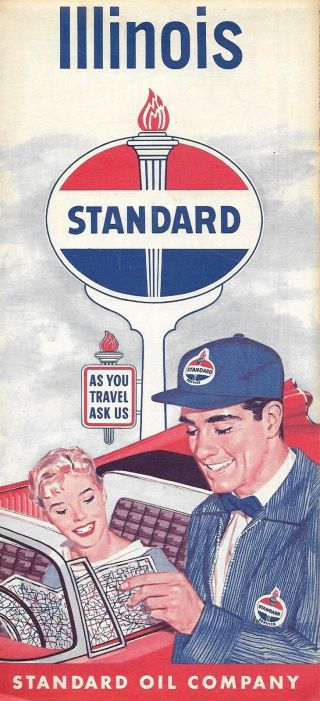 1959 Standard Oil Road Map Illinois Route 66 Chicago Springfield Peoria Rockford