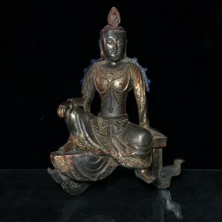 9 " Chinese Old Antique Bronze Gilt Handmade Sitting Buddha Statue