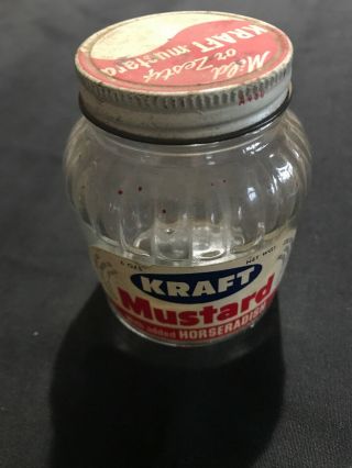 Kraft Mustard 6 Oz Glass Jar 1965 Red,  Bl,  Wht Graphics Shabby Lid