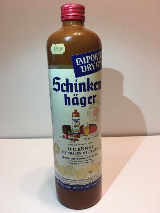German Liquor Stoneware Bottle Schinken Hager H.  C.  Konig Germany Dry Gin Empty