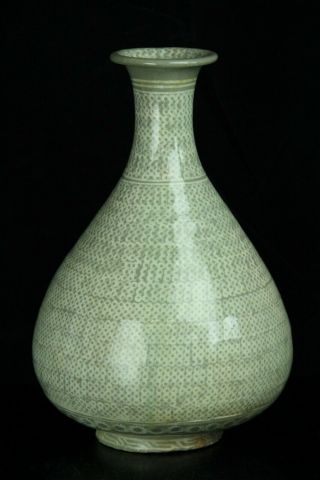 Aug025 Korean Goryeo Celadon Porcelain White Inlay Bottle Mishimade