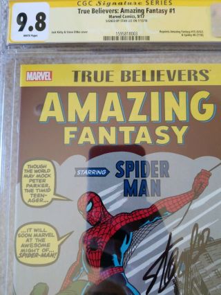 Fantasy 15 CGC SS 9.  8 SIGNED Stan Lee True Believer Reprint Spider - Man 2