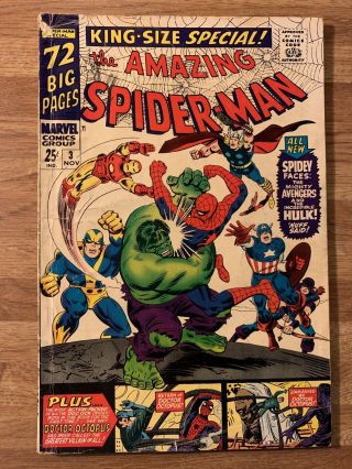 Spider - Man Annual 3 (marvel 1966) Avengers Hulk Iron Man Silver Age Key