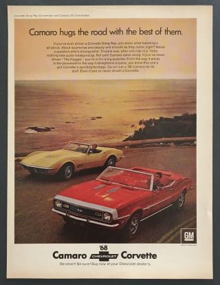 1968 Chevrolet Corvette Sting Ray Camaro Ss Convertible Photo Vintage Print Ad