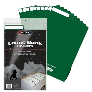 25 Bcw Green Comic Book Plastic Dividers With Folding Write On Tab