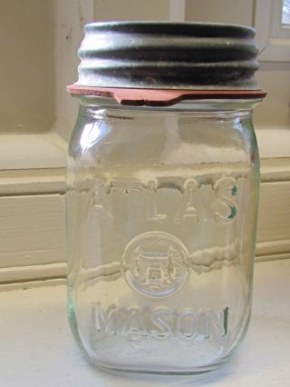 Vintage Atlas Pint Canning Jar With Ball Zinc Lid Great For Collectables Crafts