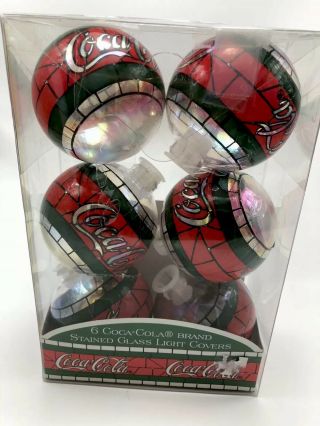 Coca Cola Christmas Tree Stained Glass Light Cover Ornaments Set Of 6