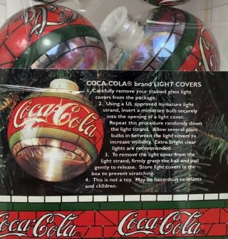 Coca Cola Christmas Tree Stained Glass Light Cover Ornaments Set of 6 3