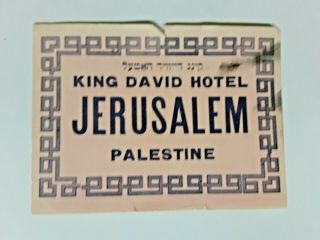 Vintage Luggage Label King David Hotel Tower Jerusalem Palestine