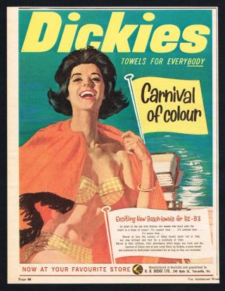 Dickies Towels Ad Bathroom Decor Advert 1960s Vintage Print Ad Retro
