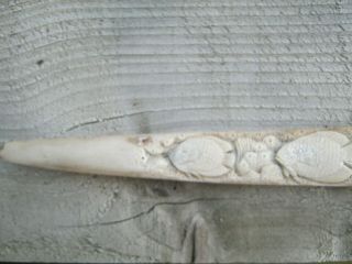 HUGE 3 Foot Carved Bone Scrimshaw Swordfish Rostrum With Marine Scenes Octopus 5