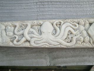 HUGE 3 Foot Carved Bone Scrimshaw Swordfish Rostrum With Marine Scenes Octopus 7
