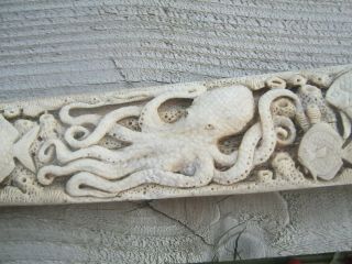 HUGE 3 Foot Carved Bone Scrimshaw Swordfish Rostrum With Marine Scenes Octopus 8