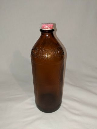Vintage Brown Glass Clorox Bleach Bottle With Cap