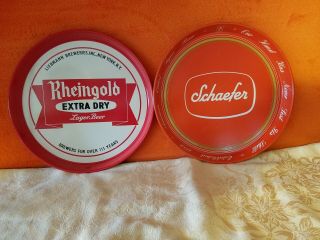Vintage Rheingold & Schaefer Beer Serving Trays Advertising 12 In Round