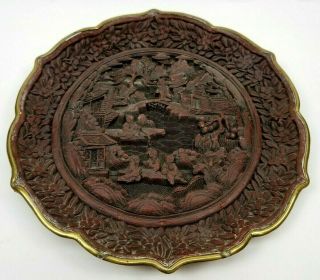 Antique 18th - 19th Century Chinese Lacquer Cinnabar Plate Qianlong Qing 9.  5 "