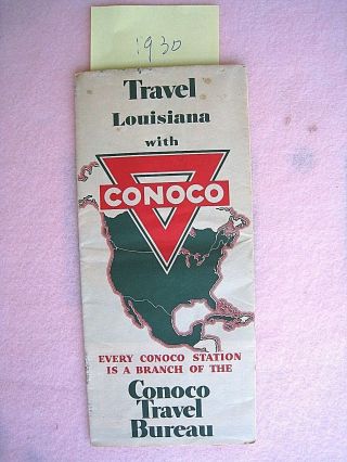 Louisiana Road Map.  Conoco Oil.  1930.  Coloring.