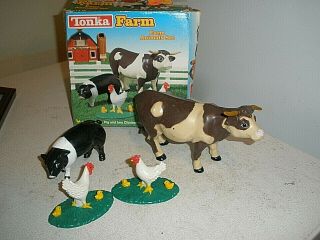 1995 Tonka Farm Animals Set Bull,  Pig,  Chickens Hard Plastic