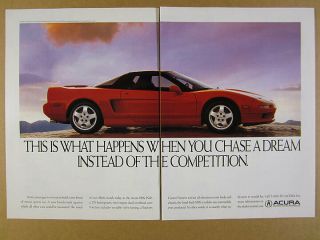 1990 Acura Nsx Red Sports Car Photo Vintage Print Ad