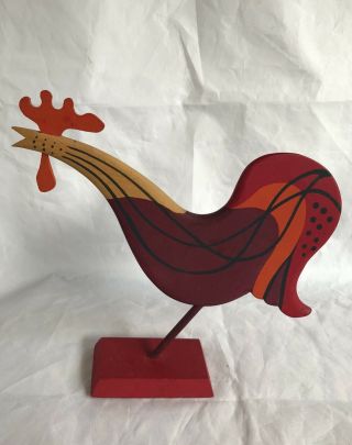Vintage Wooden Folk Art Rooster Figurine Chicken Decor Mid Century Kitchen