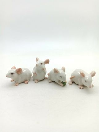 4 White Rat Mouse Mice Figurine Ceramic Animal Statue - Cck007