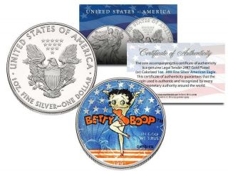 Betty Boop Colorized 2001 American Silver Eagle Dollar Coin Officially Licensed