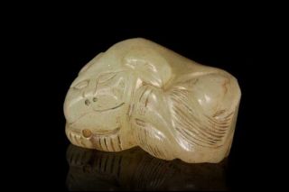ANTIQUE CHINESE CARVED GREEN JADE HARDSTONE CAT SHAPE STATUE D112 - 16 2