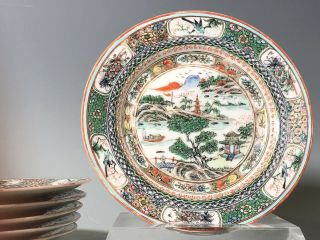 Set Of 6 Antique Chinese Famille Verte Rose Porcelain Plates