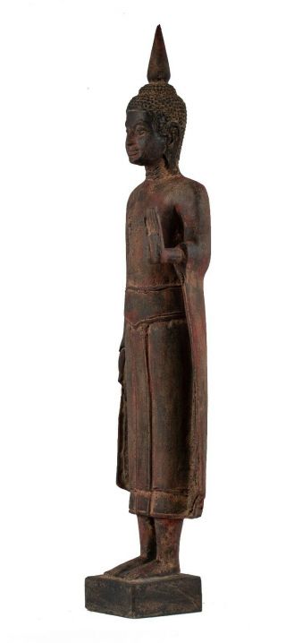 Antique Khmer Style Wood Standing Protection Monday Buddha Statue - 62cm/25 