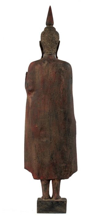 Antique Khmer Style Wood Standing Protection Monday Buddha Statue - 62cm/25 