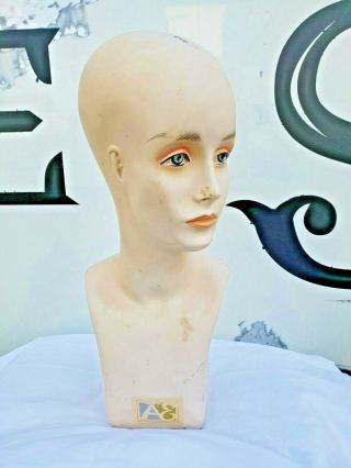 Vintage Mannequin Head Hat Wig Stand 19 " Store Display Advertising Creepy