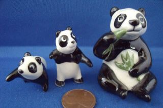 Set Of 3 Miniature Hagen Renaker Panda Bear Bone China Figurines - Made In Calif