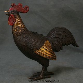 10 " Old Chinese Bronze 12 Zodiac Year Rooster Cock Statue Incense Burner Censer