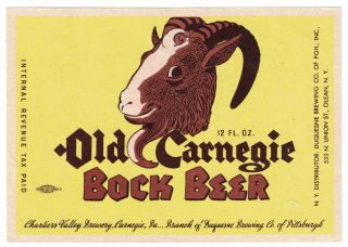 Old Carnegie Bock Beer Irtp Label