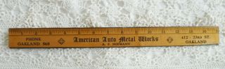 Vintage Wood Ruler Oakland Ca American Auto Metal Advertising A F Hofmann