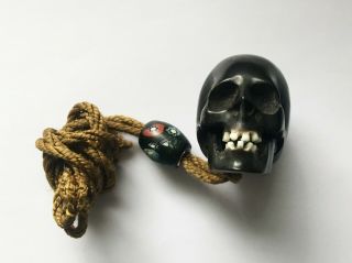 Netsuke Inro Ojime Bead Sagemono Carved Buffalo Horned Skull