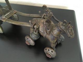 India Brass Temple Toy Horse & Rider and carriage on wheels. 3