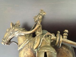 India Brass Temple Toy Horse & Rider and carriage on wheels. 7