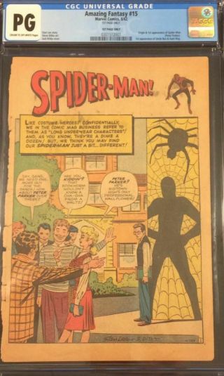 Fantasy 15 Cgc Ng 1st Page Only Cr/ow Page 1st Peter Parker Spider - Man